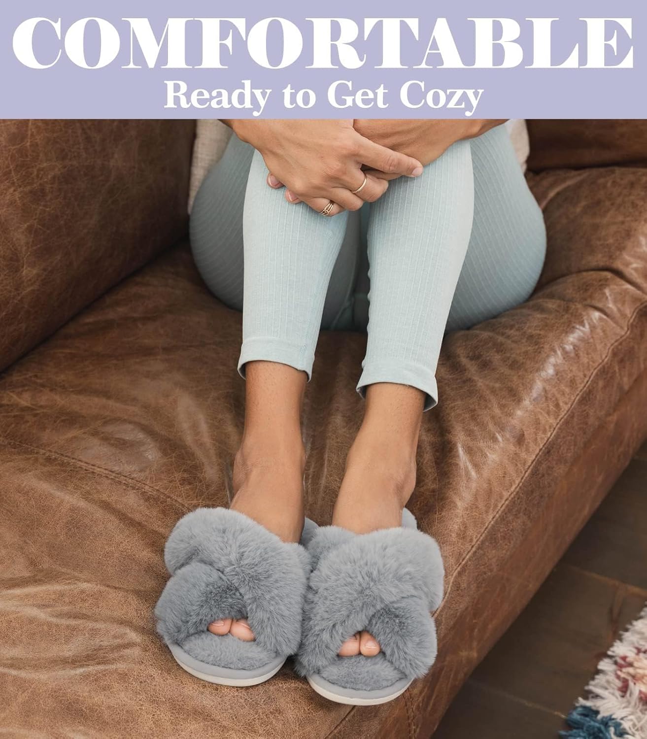 Ankis Womens Fuzzy Slippers Memory Foam Cross Band Cozy House Slippers Plush Home Fluffy Furry Slippers Open Toe Cute Soft Ladies Indoor Outdoor Slipper Slides Wedding Bride Shoes Gifts - Image 7