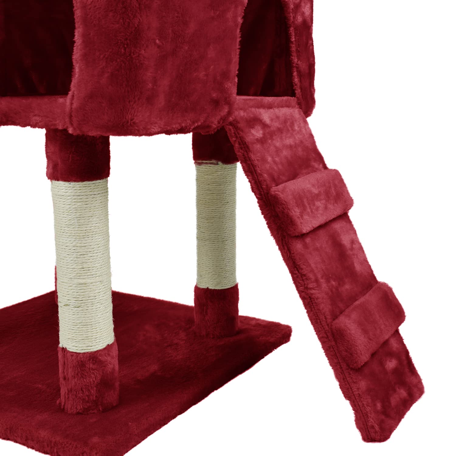 AQPET Tiragraffi XXL 170cm per Gatti con Cuccia, Albero Gioco Multifunzionale e Parco Giochi Completo, colore Rosso