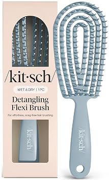Kitsch Hair Brush Detangler Flexi Flow Hair Brush for Women, Men & Kids | Detangling Brushes for Curly Hair with Bendable Frame, Bounce Curl Defining Brush for Wet or Dry Strands - Haze Blue