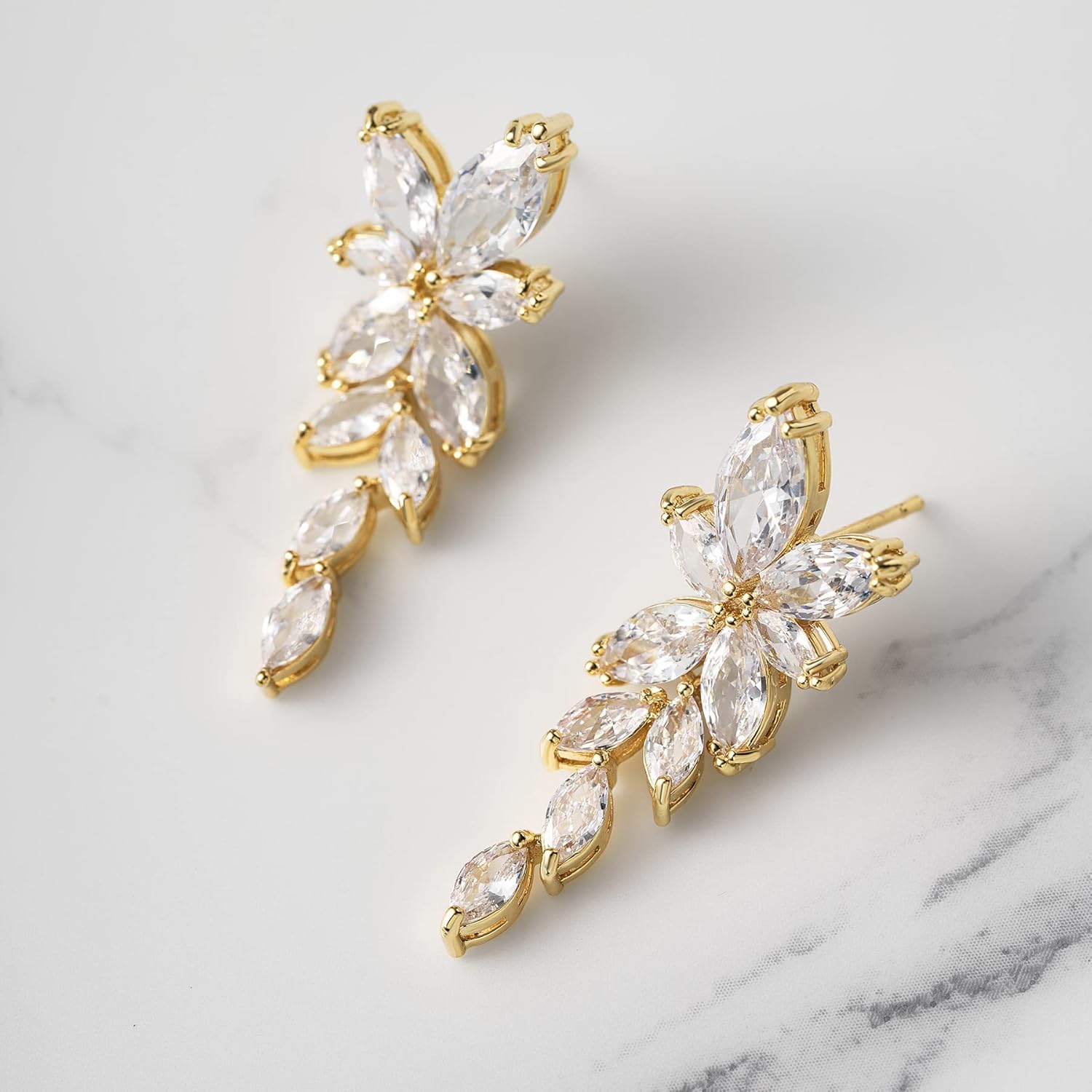 SWEETV Marquise Cubic Zirconia Bridal Earrings, Elegant Wedding Earrings for Brides Bridesmaids, Crystal Formal Drop Earrings for Women Jewelry Gifts - Image 5