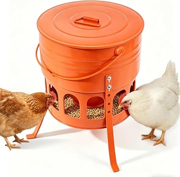 30lbs Metal Chicken Feeder with Legs, 12-Port No Waste Poultry Feeder, Powder Coated Rust-Proof, Ideal for Chickens Ducks Geese Backyard Farm Classic Orange