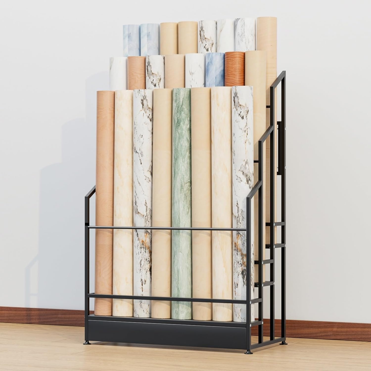 Save Space Commercial Textile Fabric Roll Organizer Holder, Heavy Duty Metal Storage Display Rack for Vinyl Roll, Tablecloth, PVC Film, Car Color Change Wrap, Car W