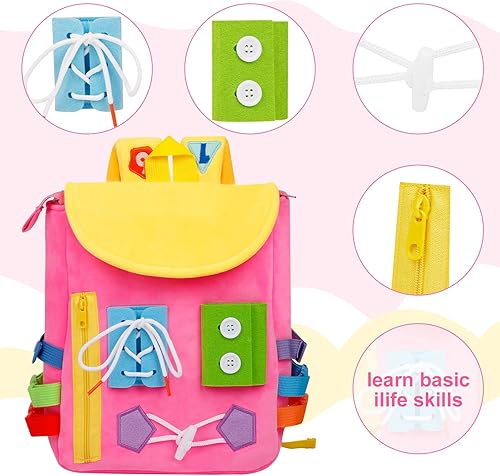 Miniatura 10 de Busy Board - Mochila para niños pequeños con hebillas y juguetes de actividad de aprendizaje desarrolla habilidades motoras finas y habilidades