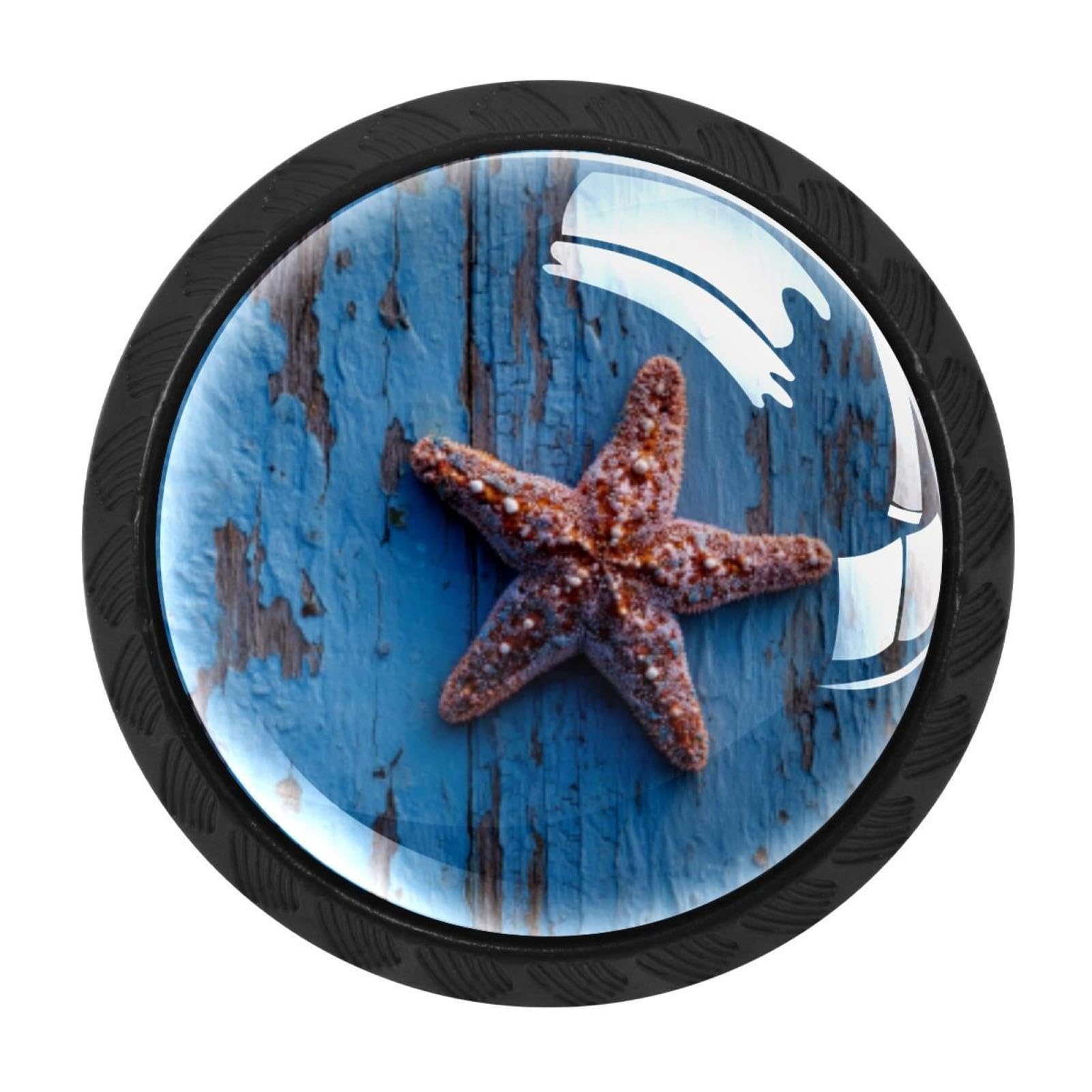 CHENZZZZ 4 Pack Round Cabinet Knobs for Kitchen Bathroom Closet Dresser Cabinets, Starfish on Blue Board