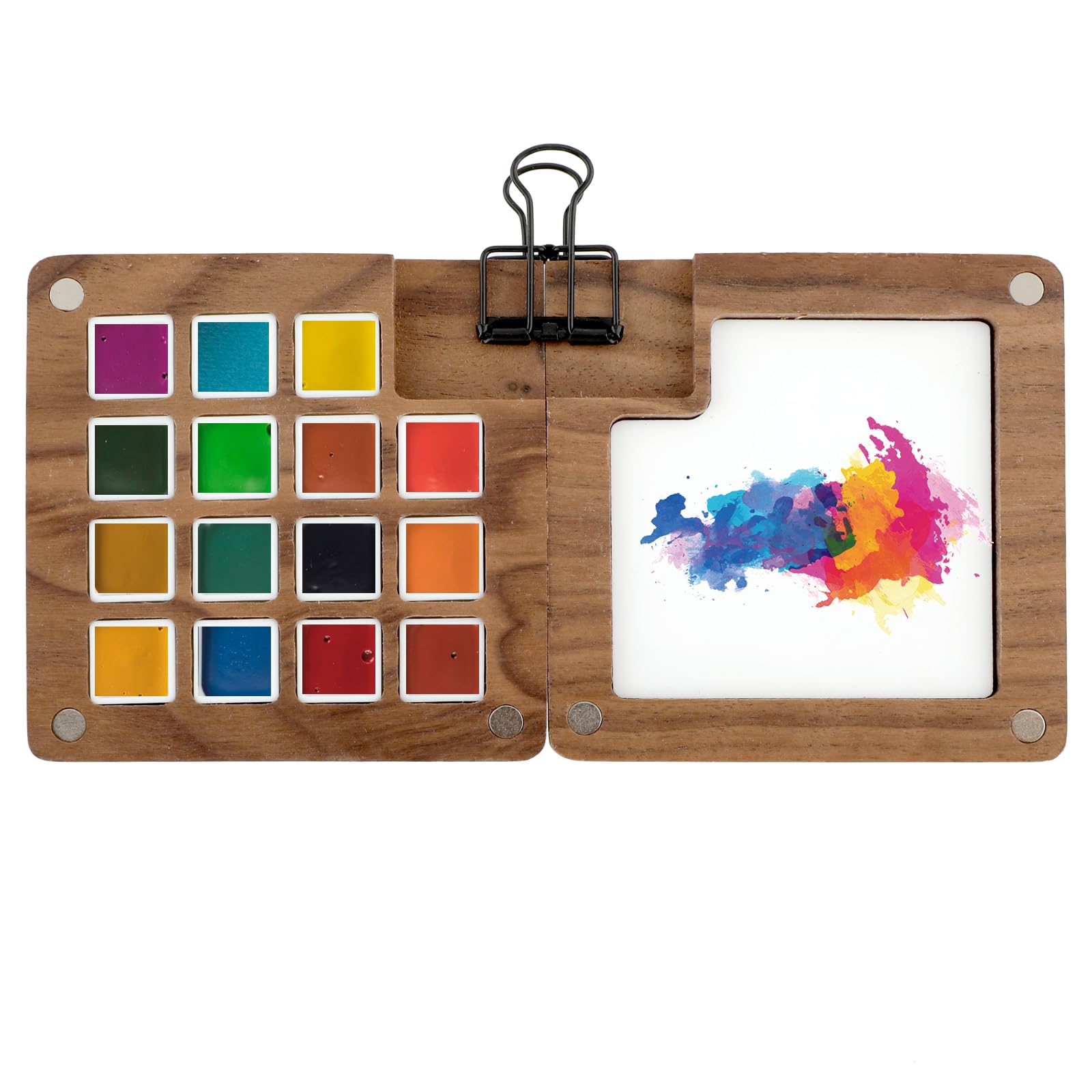 Prasacco Paleta de acuarela portátil, paleta de pintura de acuarela de madera para dibujar, paleta de pintura de viaje, paleta magnética de acuarela pequeña, bandeja de pintura de viaje para acuarela,