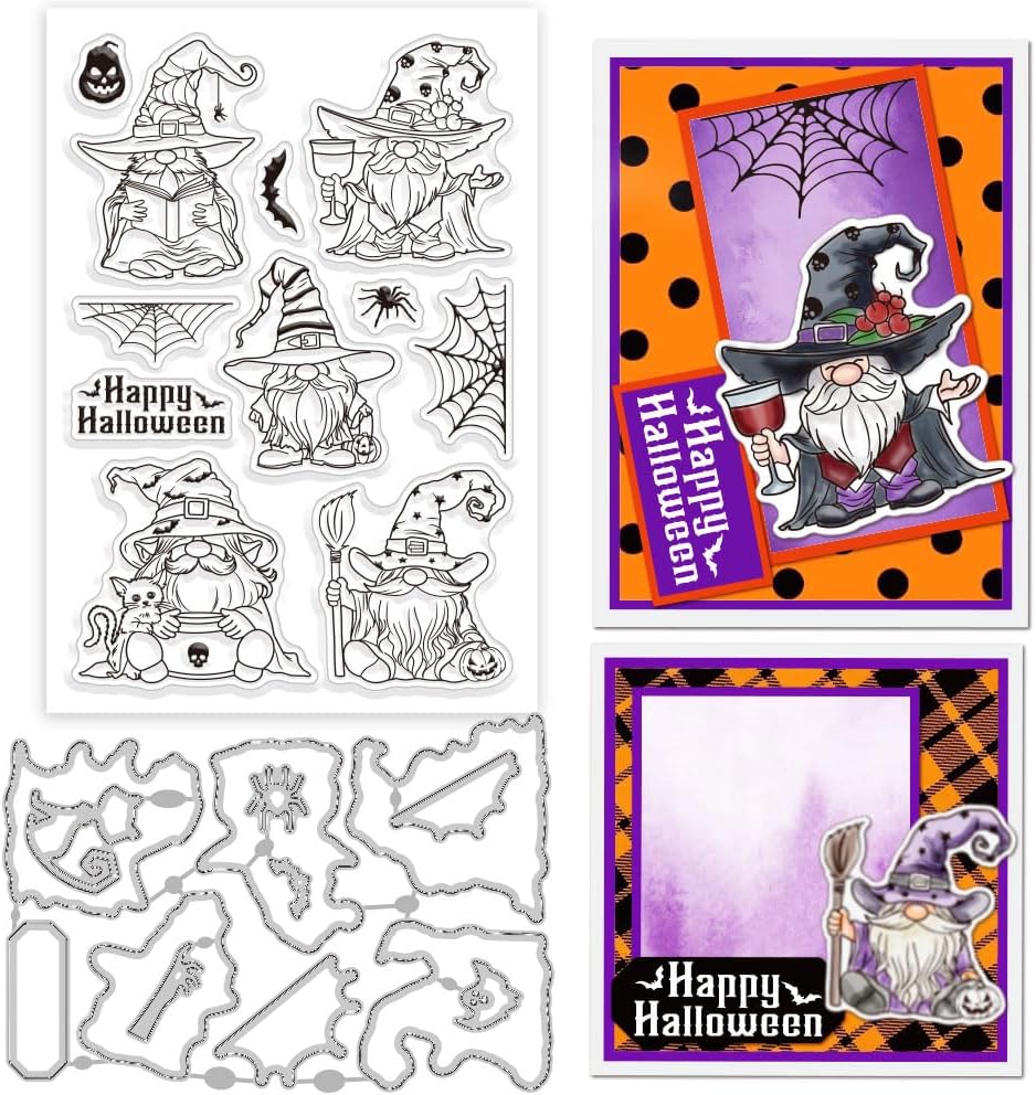 GLOBLELAND Halloween Gnome Clear Stamp Spider Cutting Dies