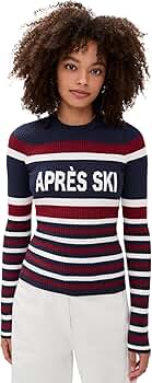 Show Me Your Mumu Women's Slopes Sweater, Navy Apres Ski Stripe at