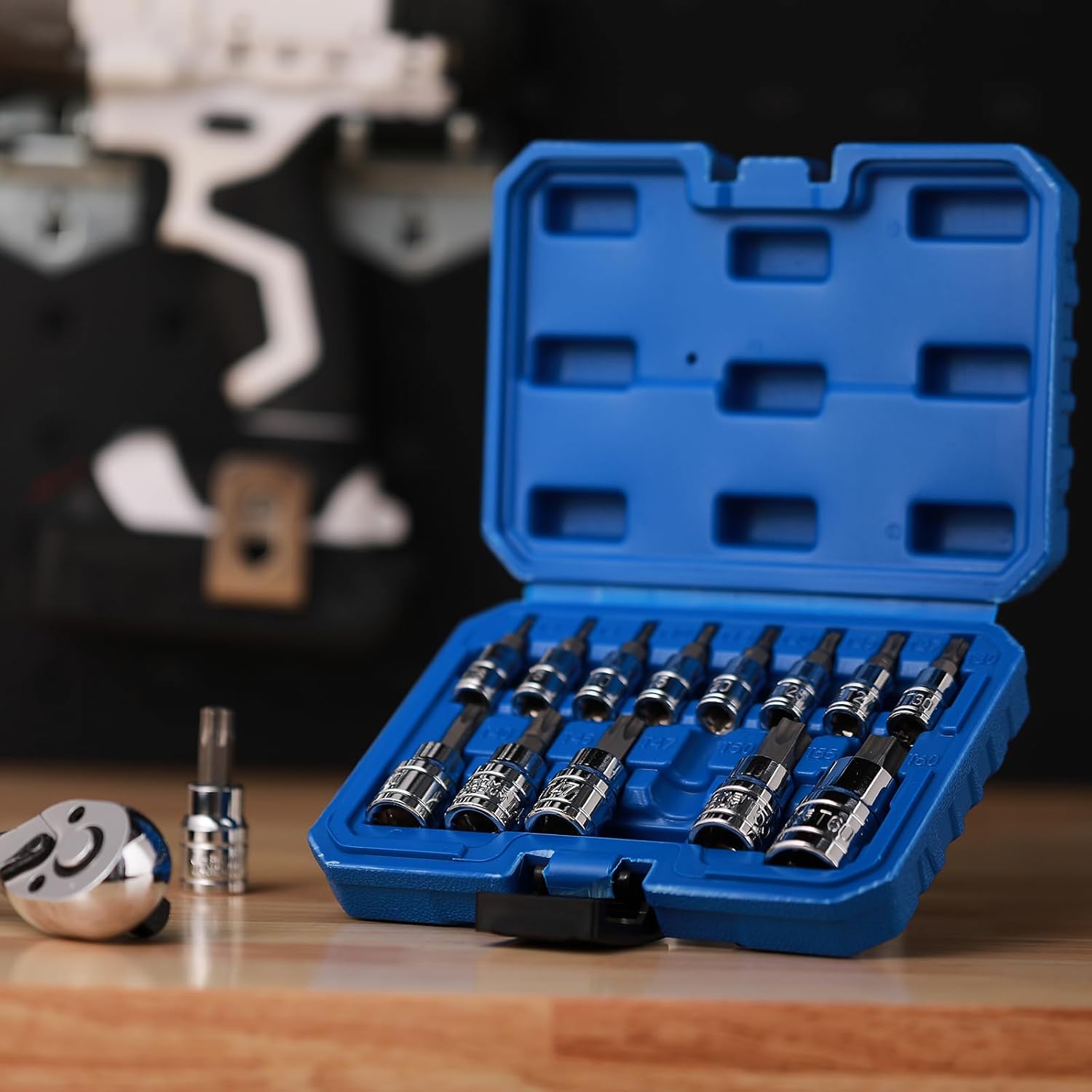 Mayouko 14PCS Torx Bit Socket Set, T6-T60, 1/4-Inch, 3/8-Inch and 1/2-Inch Drive, S2 and Cr-V Steel, Star Bits Socket Set