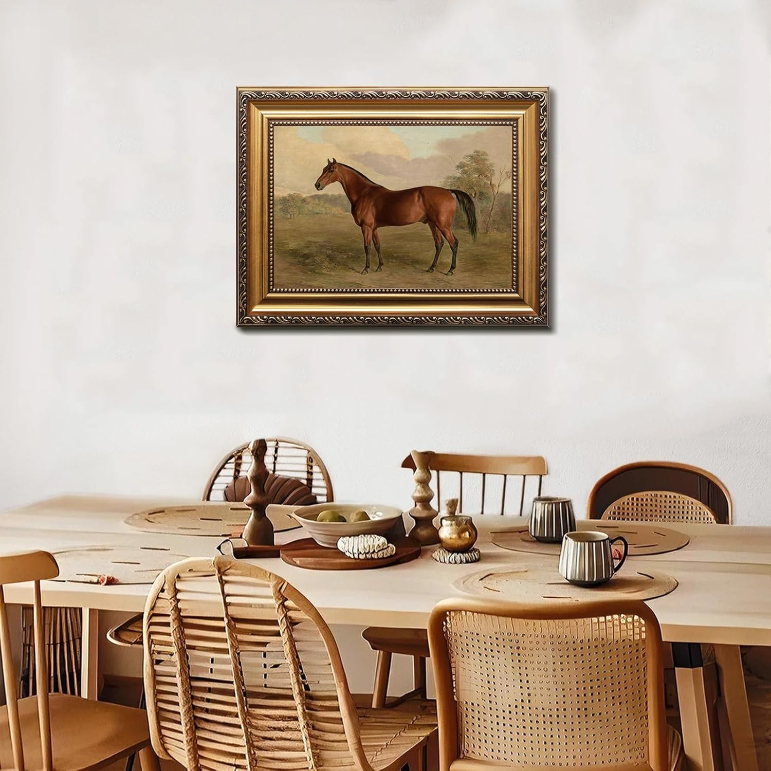 uniro Vintage Gold Framed Horse Wall Art, Farmhouse Decor Horse Canvas Art Prints Painting, Rustic horse Picture Western Wall Decor, Antique Country Wall Decor for Living Room, Bedroom, Bathroom, Office, Farmhouse Western Home Decor - 16x24Inch