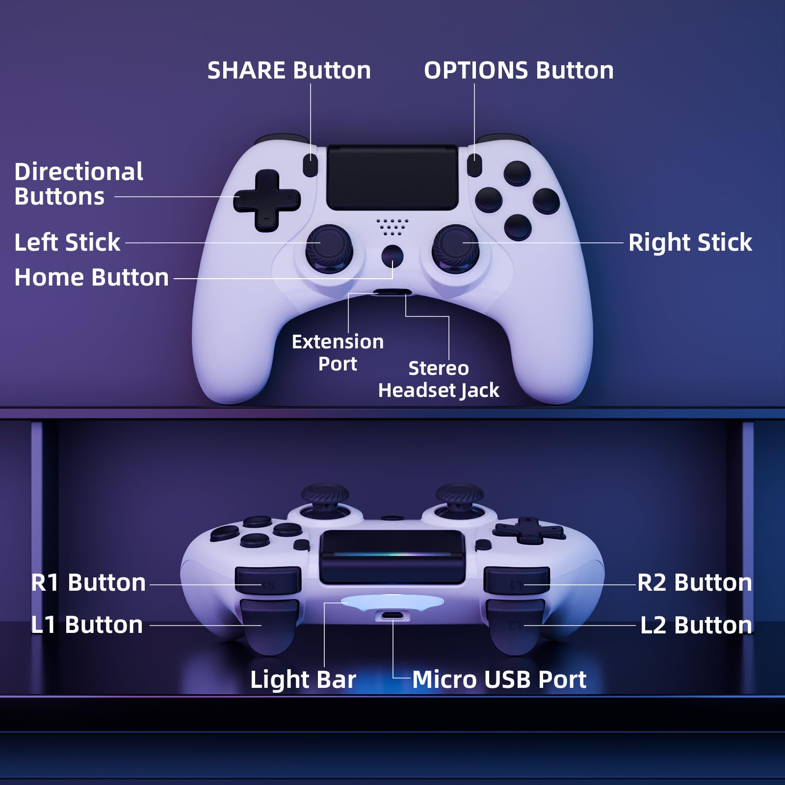 CHEREEKI Wireless Controller für PS4, Game Controller Kompatibel mit PS-4/Pro/Slim Gamepad mit Turbo, Dual Vibration, 6-Achsen Gyro Sensor, Touchpanel, Weiß