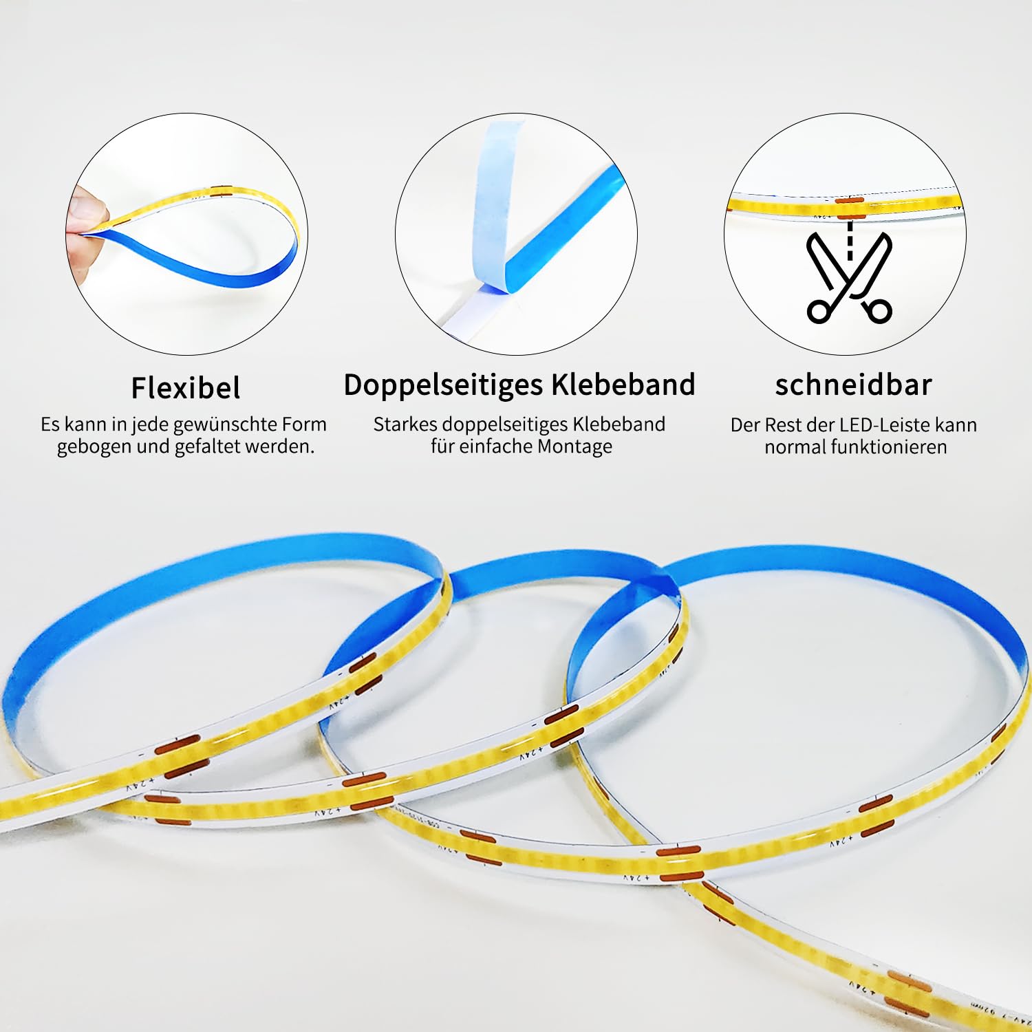 Cob Striscia LED da 15 m, controllo app, con telecomando, DC24 V, 3000 K, luce bianca calda, flessibile, dimmerabile, adatta a camera da letto, stanza, decorazione fai da te