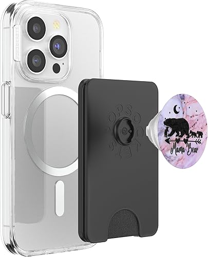 Miniatura 9 de Black Mama Bear and Three Cubs On Pink Gray Blue PopSockets PopGrip agarre intercambiable para teléfonos y tabletas