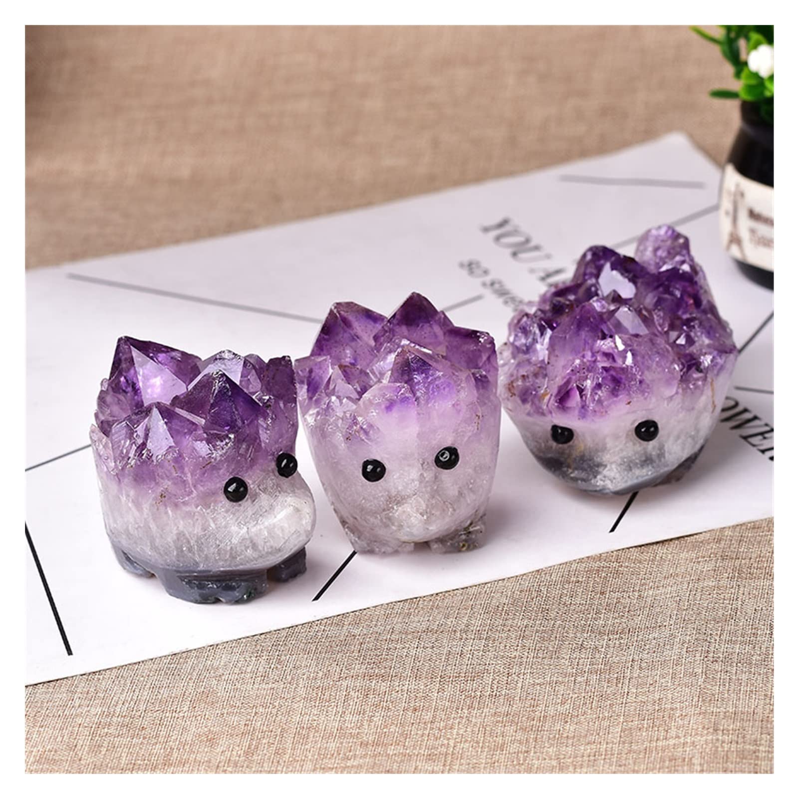 ハリネズミ天然クリスタル生石クラスター彫物