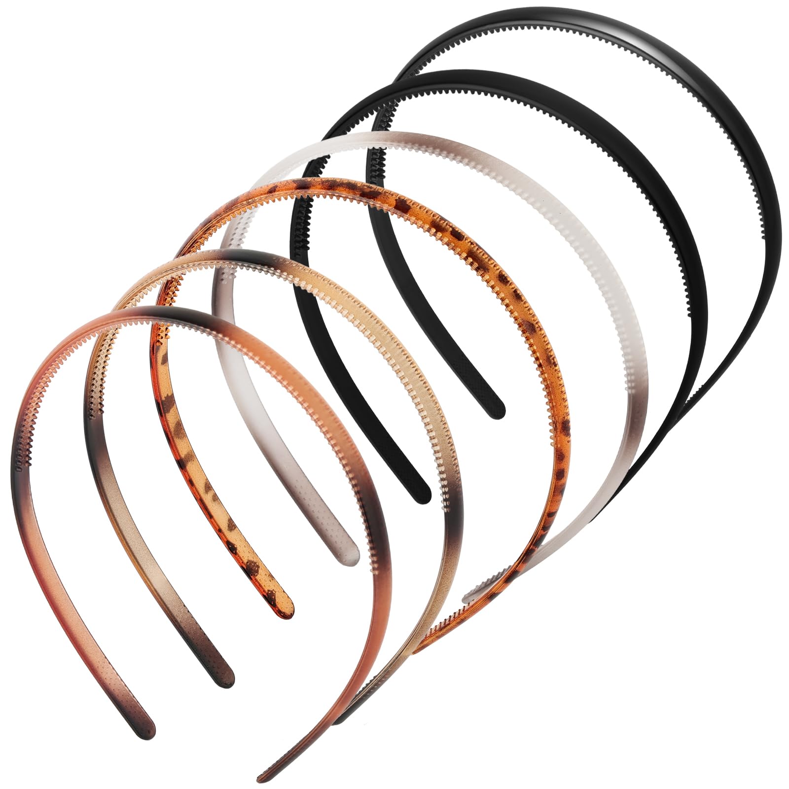 LOPHE Diadema Mujer, 6 Piezas Diademas de Plástico, Diadema Fina con Dientes, Hairband Flacas de Plástico para Mujeres y Niñas, Banda para el Cabello de Dientes Finos Antideslizante (Mixto-Multicolor)
