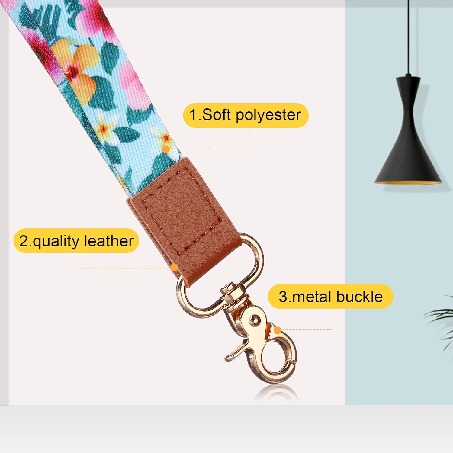 Quelay 12 Pcs Cute Wrist Lanyard Key Chain Hawaii Style Wristband Strap Keychain Holder Polyester for Women Man Car Keys ID Badges Card Wallet Phone Camera - Image 2