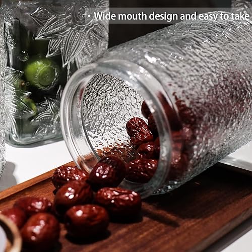 Miniatura 4 de TOSSOW - Tarro de almacenamiento de vidrio vintage, recipientes de alimentos de 24 onzas con tapa de madera, 1 recipiente de textura martillada,