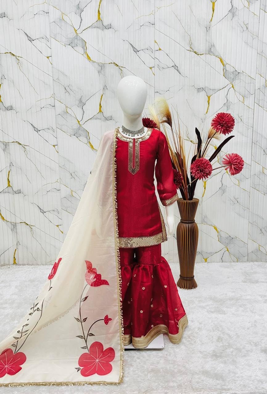 Girls Salwar Kameez Set with Dupatta for Kids Eid Special Ethnic Wear Traditional Dress for Girls
