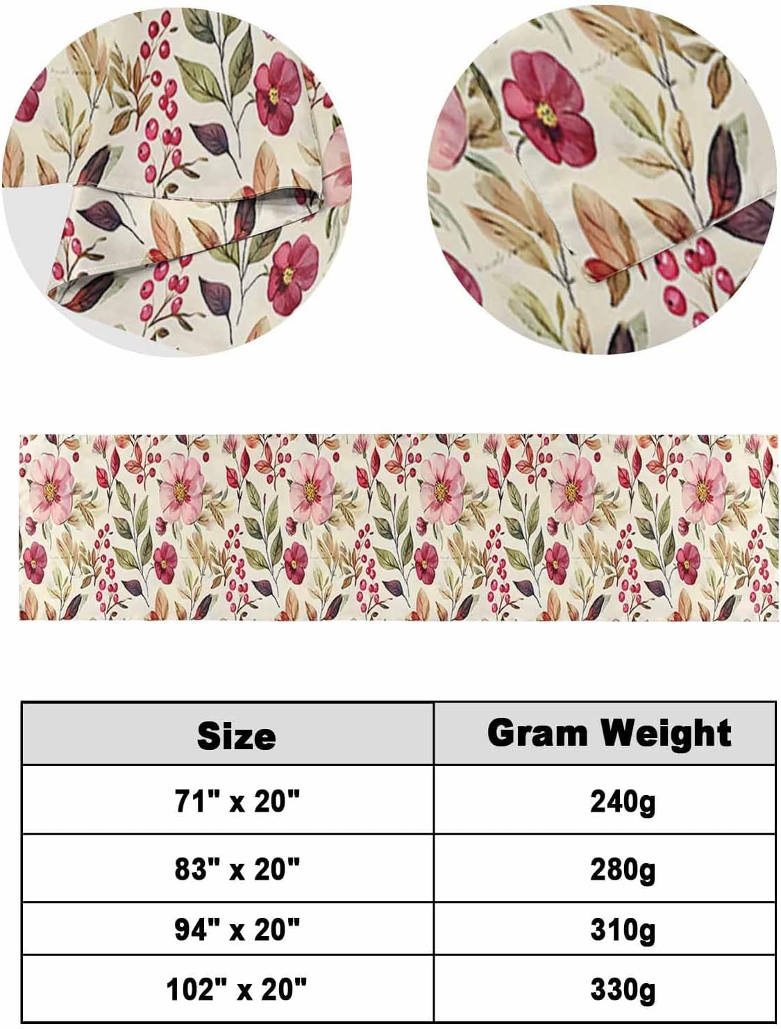 Retro Watercolor Flower Berry Leaves Bed Runners for Bedroom Hotel,Decorative Bedding Scarf Spring Plant on Beige Bed End Blanket Bedding Runner Scarves for Queen Size Bed,94x20in