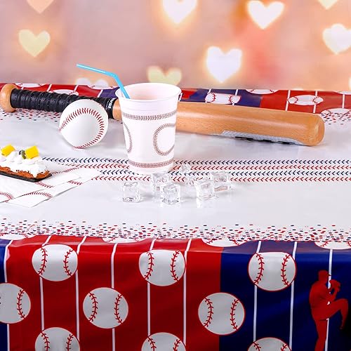 Miniatura 4 de durony Mantel de béisbol de plástico para mesa de béisbol, suministros de fiesta temática de béisbol, mantel rectangular impermeable para decoración