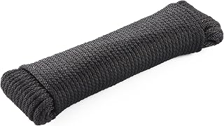 Black Solid Braided Polyester Rope 1/4in x 100ft Low Stretch UV Resistant