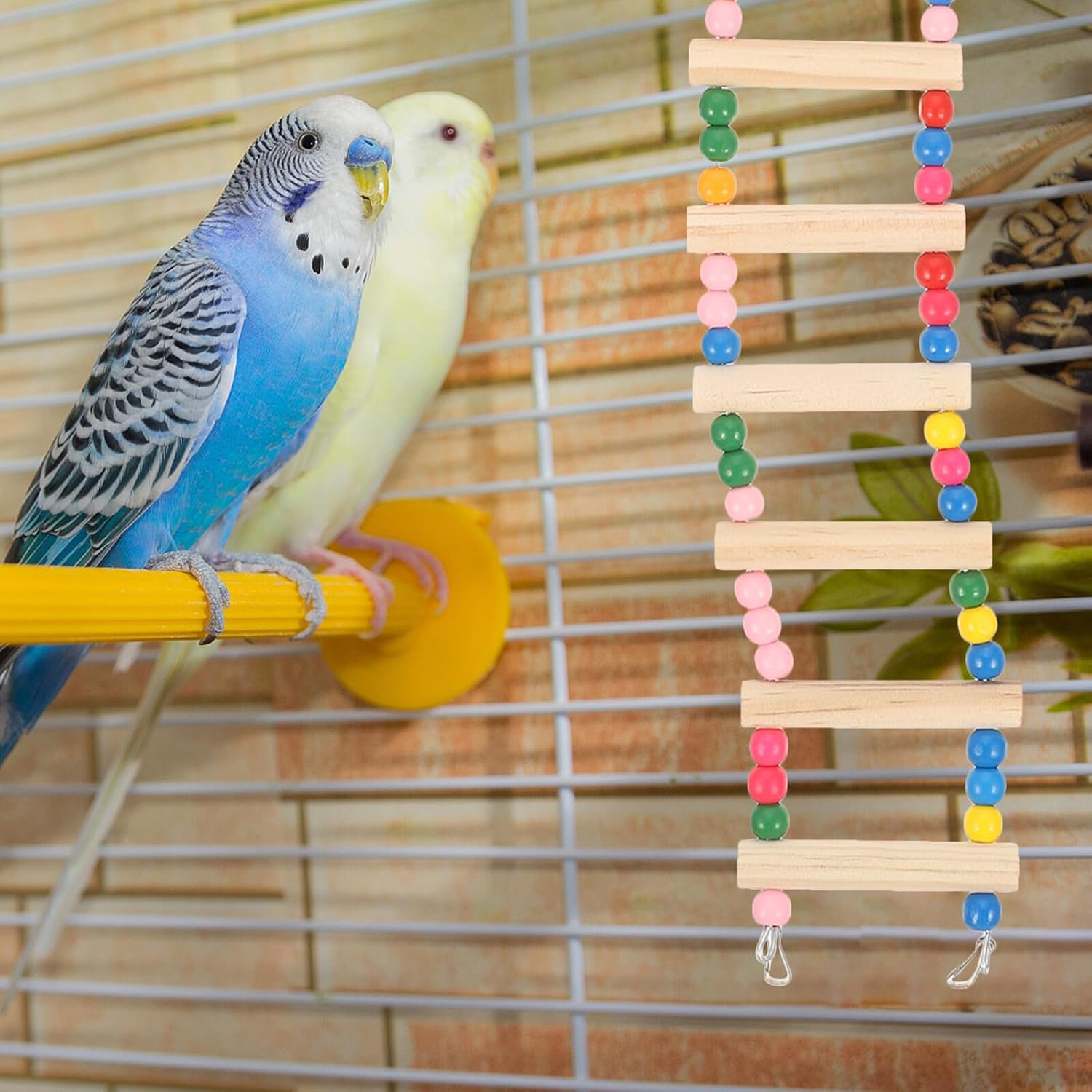 HEMOTON Colorful Wooden Bird Ladder for Parakeets and Parrots, 8-Step Climbing Training Ladder for Birdcages, Sturdy Pet Activity Structure for Small Birds