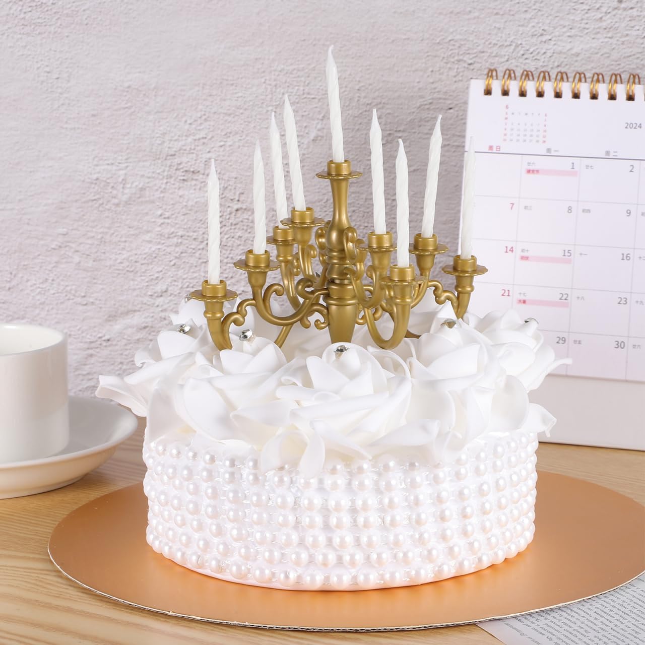 Holibanna Candelabro Portacandele Topper per torta con candele, decorazione per Natale, matrimoni, casa, feste, 2 pezzi