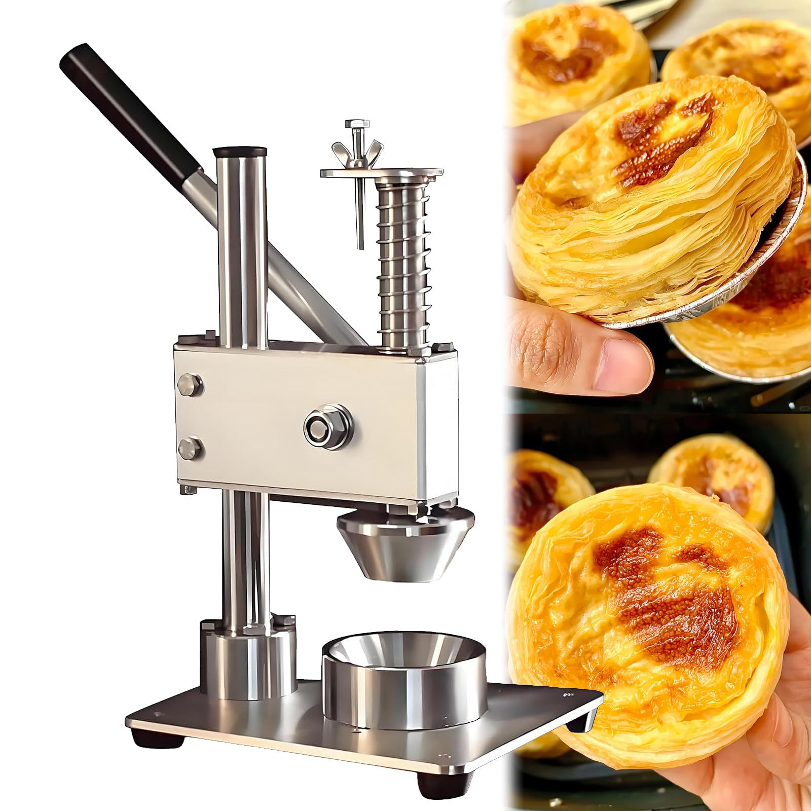 Máquina para hacer tartas de prensa manual portátil, máquina formadora de tartas redondas sin esfuerzo para tartas de huevos caseras, magdalenas y cupcakes, ideal para amantes de la repostería y