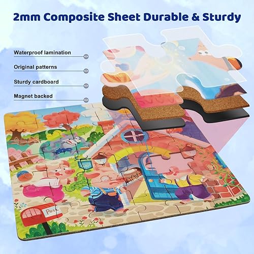 Miniatura 4 de Rompecabezas magnéticos para niños de 6 7 8 9 10 11 años, tres rompecabezas de madera de 155 piezas, libro de rompecabezas de historia para niños