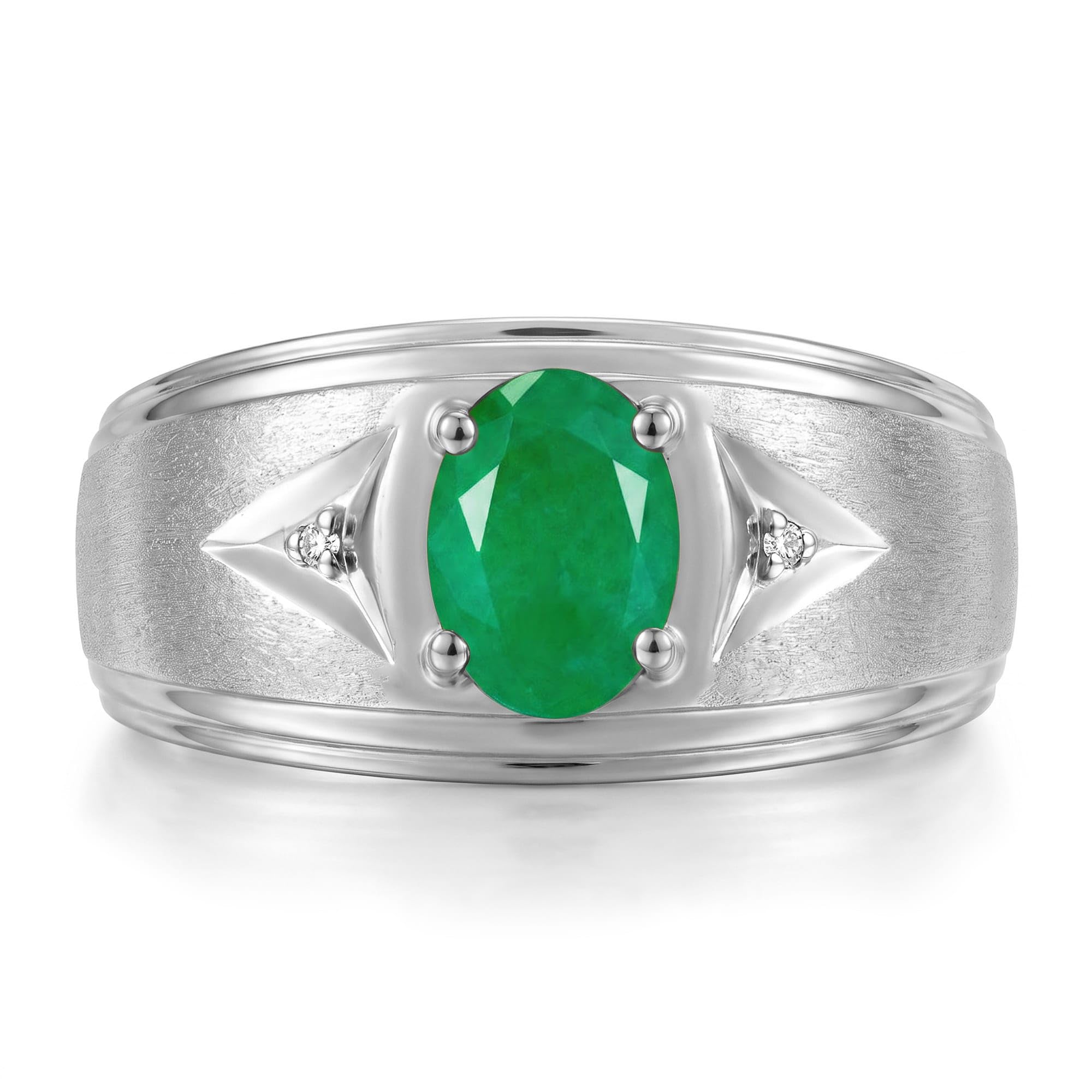 Rylos Men's Rings Classic Design 8X6MM Oval Gemstone &amp; Sparkling Diamond Ring - Color Stone Birthstone Rings for Men, Sterling Silver Rings in Sizes 8-13. Elevate Your Style with Timeless Elegance!
