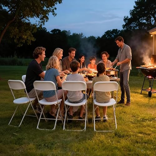 Miniatura 9 de White Plastic Folding Chairs 10 Pack, Indoor & Outdoor Foldable Chairs with Steel Frame, Stackable 350lbs Capacity Portable Commercial Party Chairs
