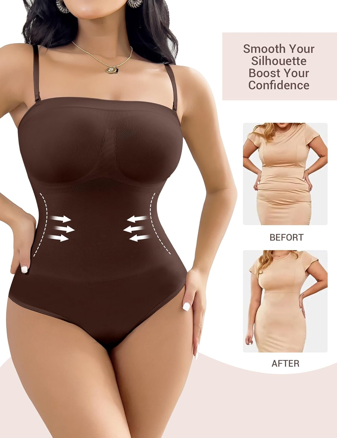 Women's Strapless Shapewear Bodysuit Tummy Control Seamless Sculpted Body Shaper with Removable Straps - Image 5