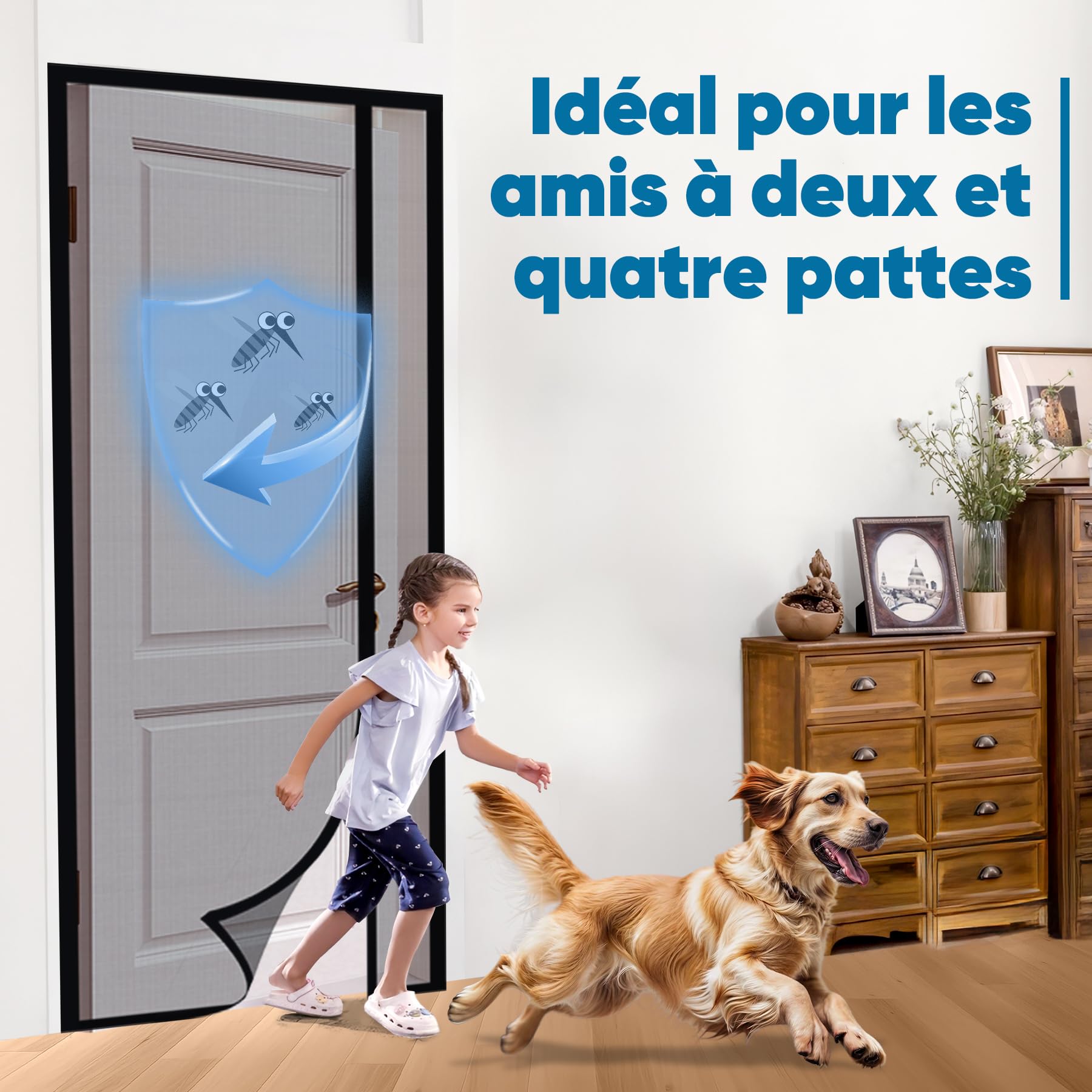 Sekey Moustiquaire Porte Résistant à Griffes de Chat, Moustiquaire Magnétique Ouverture Latérale Rideaux en Fibre de Verre, Balcon Anti Insectes, Installation Facile, 140x230cm