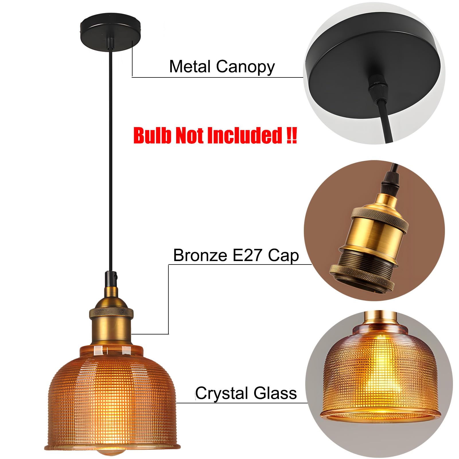 Lustre Suspendu Vintage En Verre – Style Industriel – Ampoule E27 – Réglable