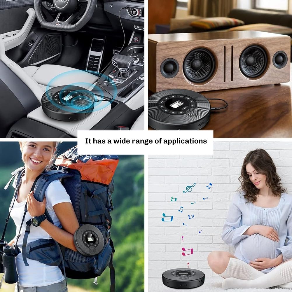 Trasmettitore FM 1500MAH Bluetooth CD Player con Cuffie AUX USB Anti-Skip Discman Portatile per Auto