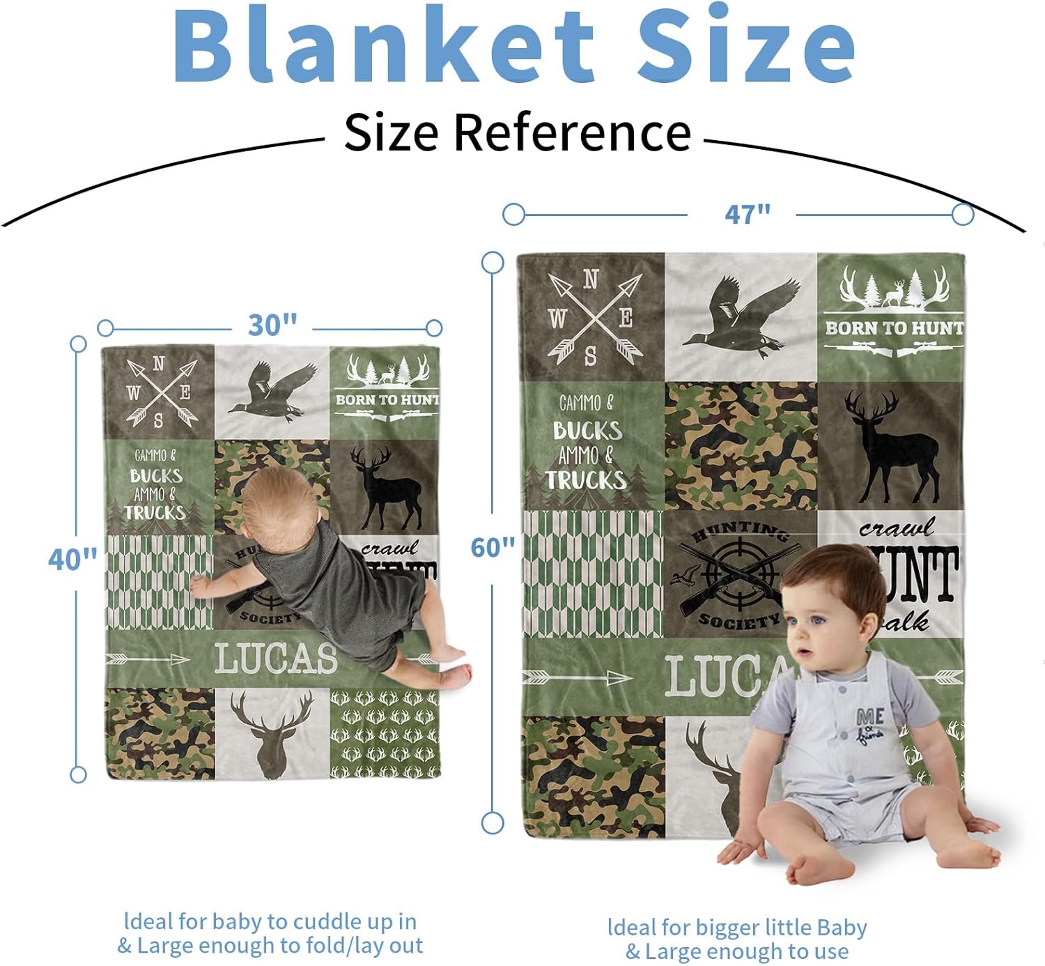 Personalized Baby Blanket for Boys, Custom Baby Blanket with Name, Soft Flannel with Double Layer Dotted Backing, Receiving Swaddle Blanket Suitable for Infants and Toddler, Countryside(47”x60)