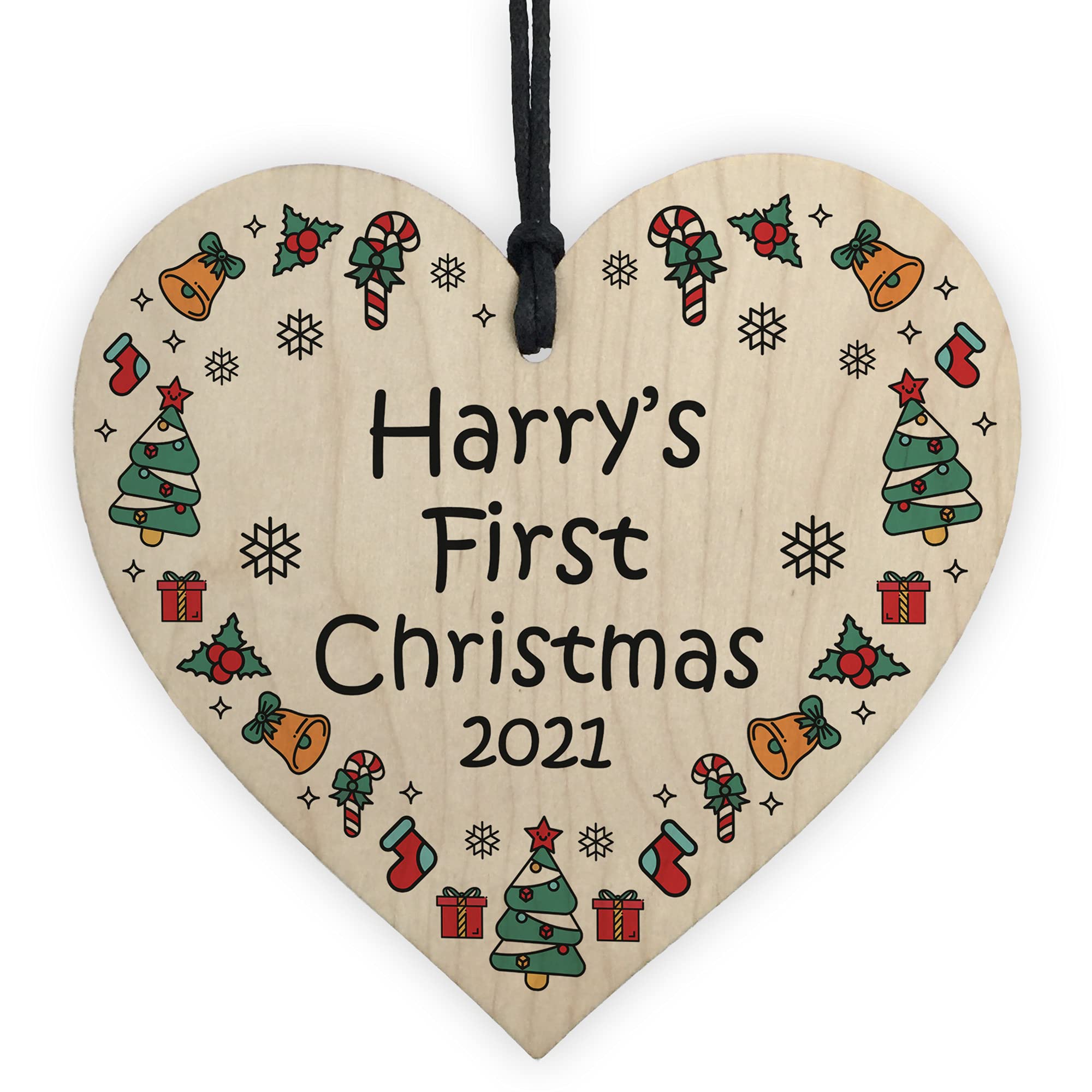 Baby's 1st Christmas Bauble Personalised Heart Xmas Tree Decoration Keepsake