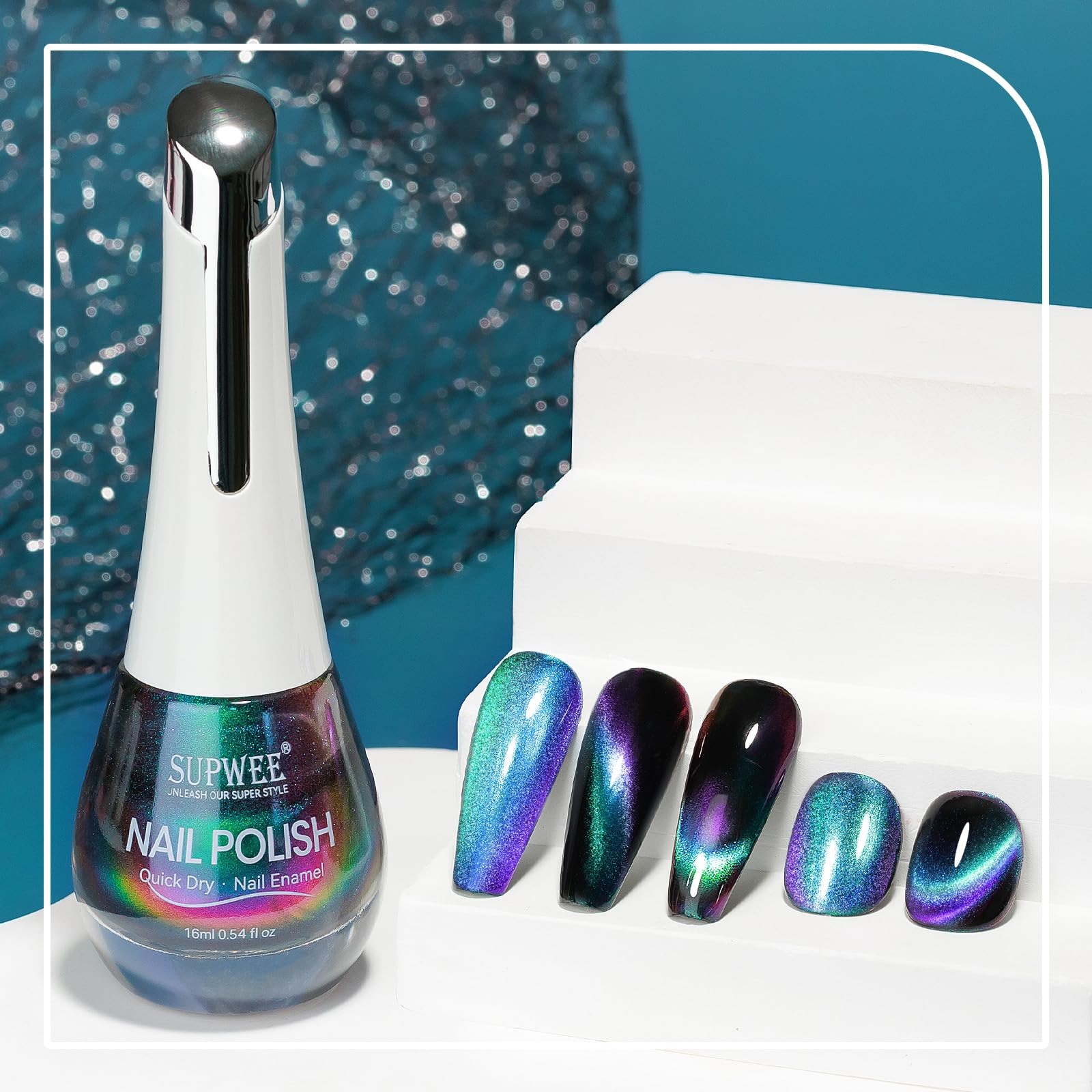 Cat Eye Nail Polish Non Gel with Magnet Quick Dry Cateye Magnetic Nail Polish for Fingernail Air Drying Fast Lacquer Manicure Gift For Women Girls 16ml, 0.54fl oz