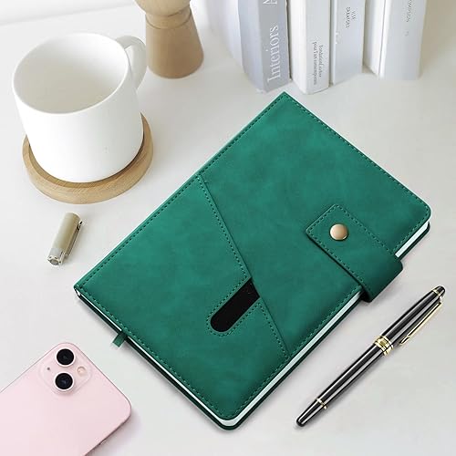 Miniatura 6 de Mousbull Cuaderno de cuero A5 con bolígrafo, diario de tapa dura de 200 páginas con bolsillo, diario de papel forrado grueso de 3.53 ozm para