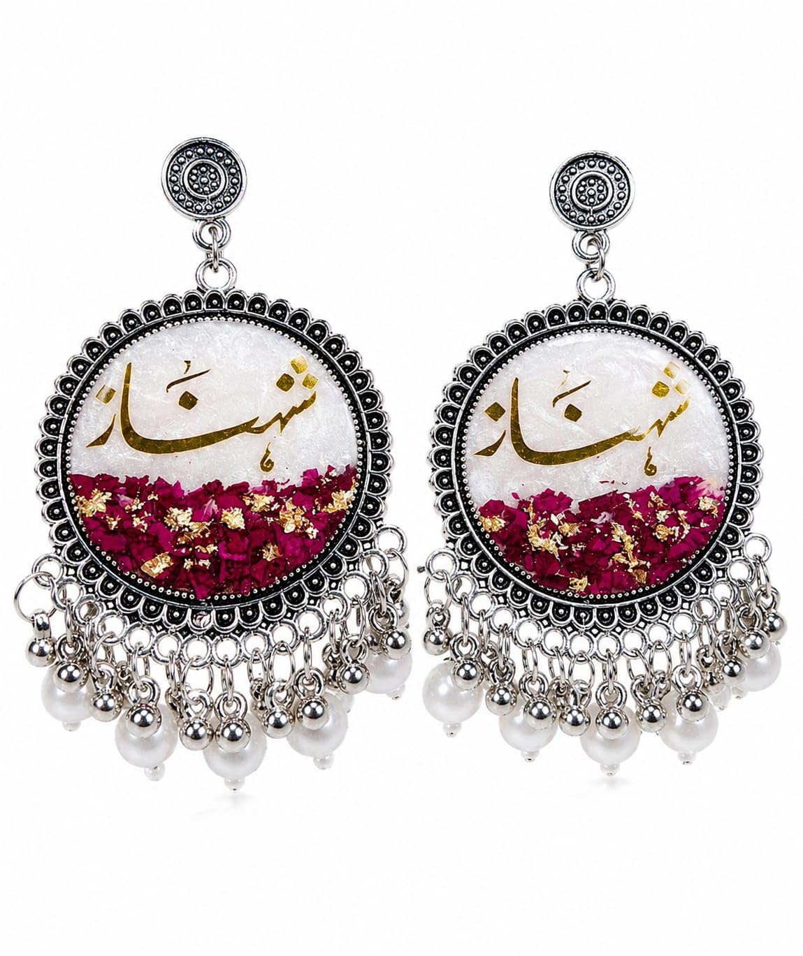 Stylish Big Earrings Set for Girls & Women| Real Rose Petal Resin Customize Jhumka Earrings| Wedding Romantic Dates,Holidays and Festive Occasions (Silver)-picture-28