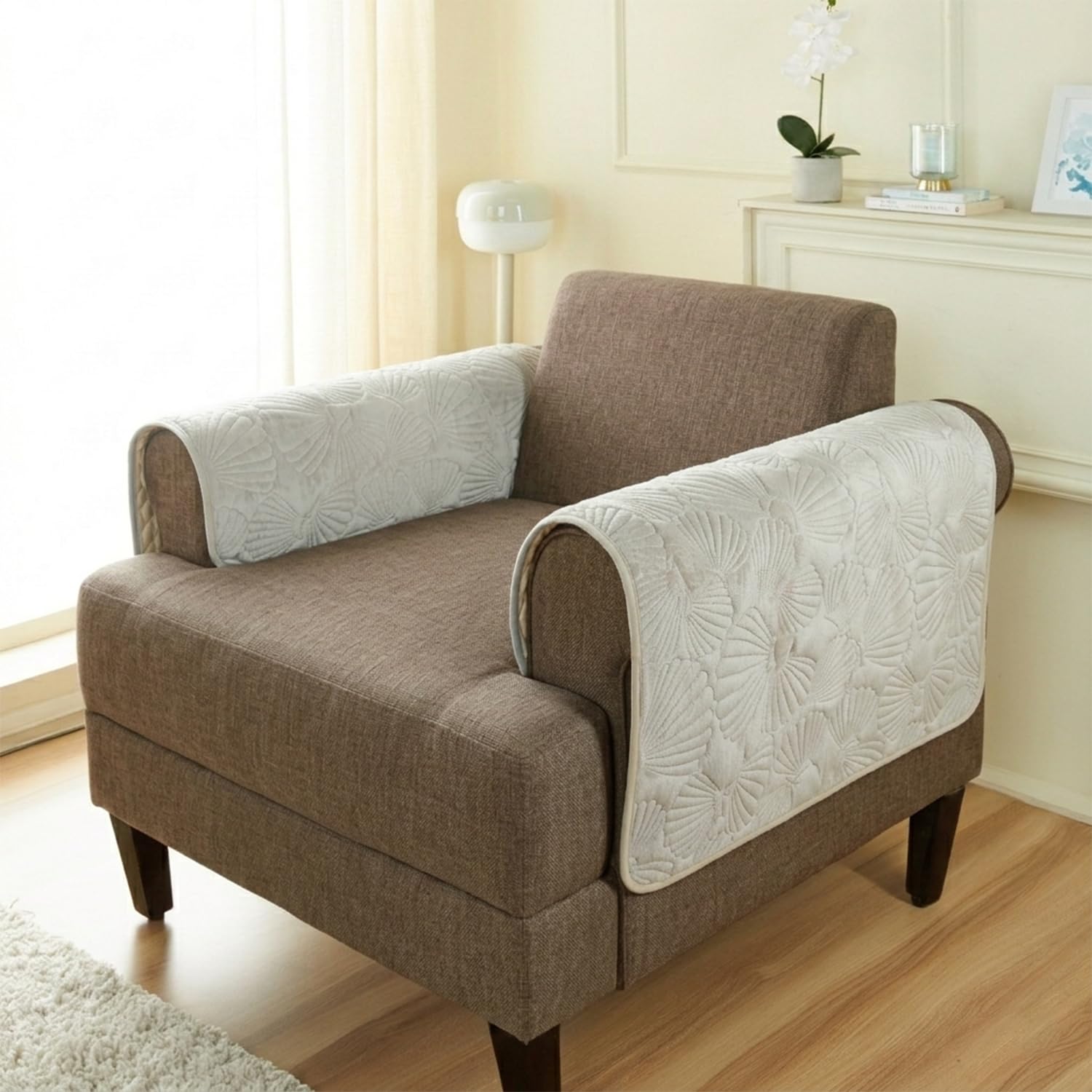 Amazon Basics – Velvet Quilted Make Your Own Sofa Cover |70cm x 70cm| Microfiber Sofa Slipcover (Damask,Cream, Set of 2 Armrest)-image-26