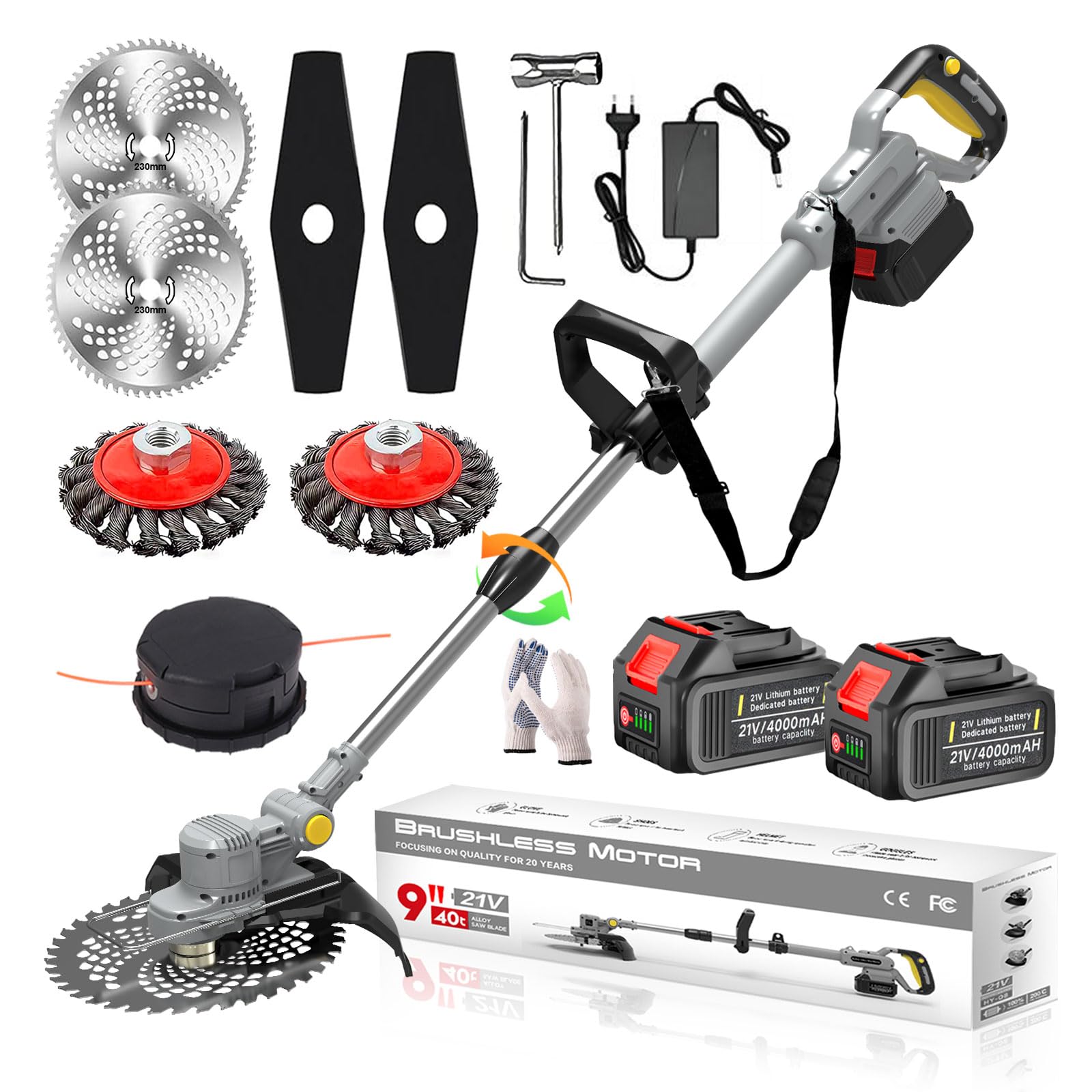 Akku Rasentrimmer mit Akku und Ladegerät Elektro Rasentrimmer Elektrischer Freischneider mit 2 Lithium-Akku Trimmer Mit Teleskopgriff für GartenrasenjäTen