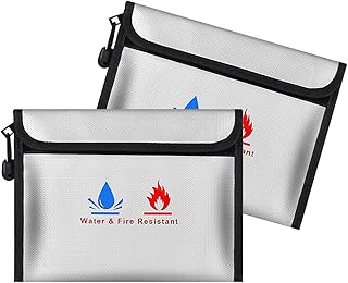 Fireproof Document Bag(2000℉),2 Pcs Fireproof Money Safe Document Bag 9x7 Inches Set Non-Itchy Silicone Coated Fire Resist...