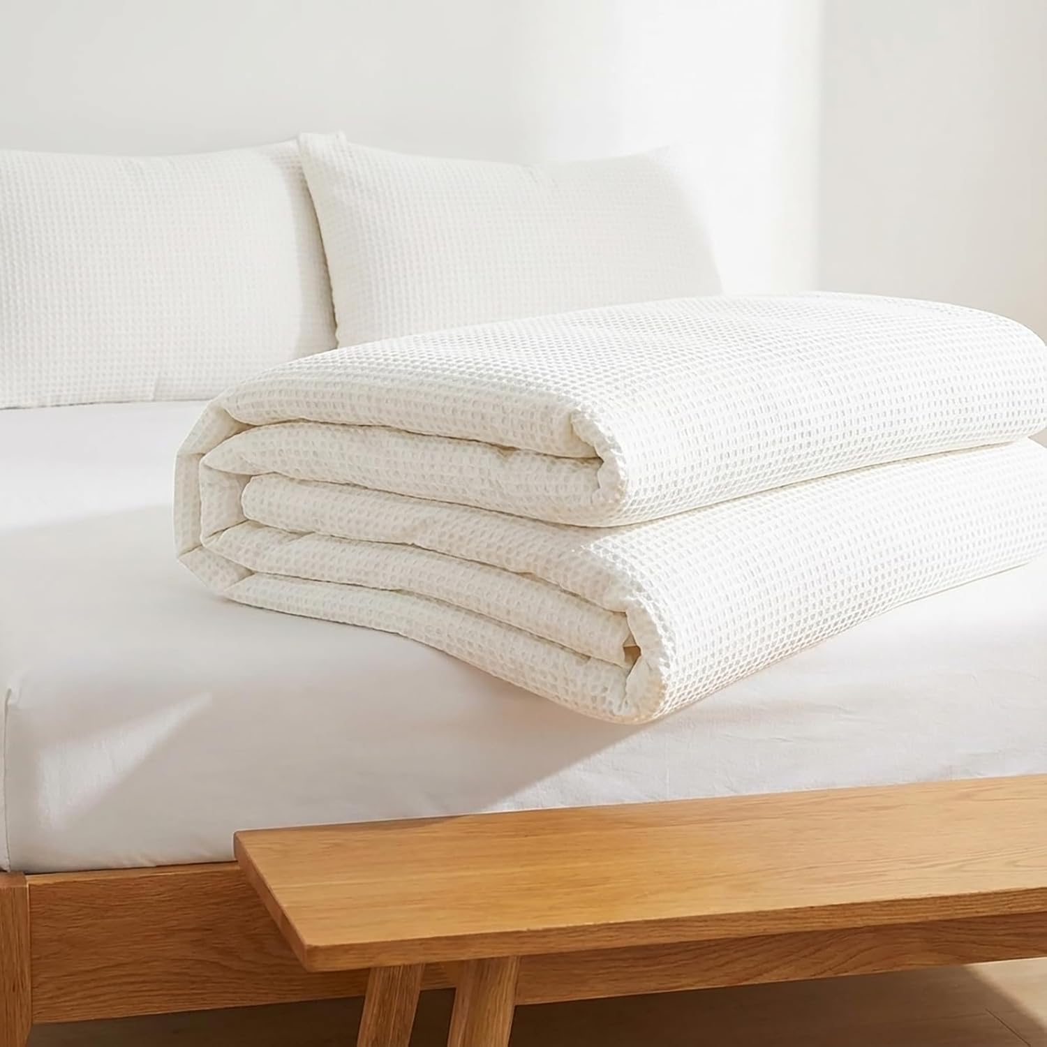 Cotton Duvet Cover Queen,100% Cotton Waffle Weave White Duvet Covers Queen Size,Luxury Textured & Breathable 3pcs with 2 Pillow Shams for All Season 90x90 Inches - Image 6