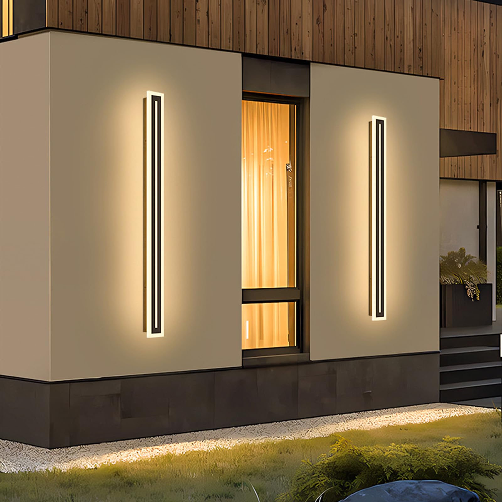 Nowoczesna lampa ścienna LED, do użytku na zewnątrz, IP65, wodoszczelna lampa ścienna 3000-6500 K, ściemniana, długa lampa ścienna z pilotem zdalnego sterowania, do wewnątrz/na zewnątrz, do