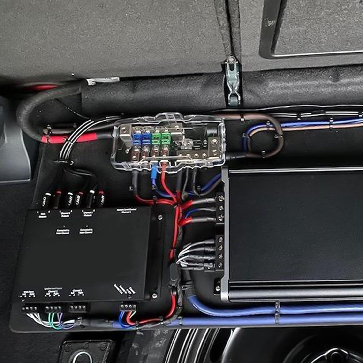 2X 配電ブロック、ヒューズ配電ブロックカーオーディオ4ウェイMIDIヒューズブロック、UTVボートステレオアンプ用