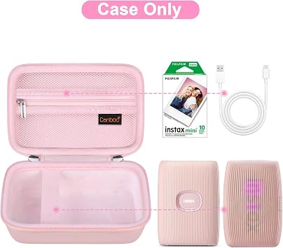 Canboc Carrying Case for Fujifilm Instax Mini Link 3/2/1/ Instax Mini Link+ Smartphone Printer, Mesh Pocket fit Instant Film and Cable, Soft Pink (Case Only)