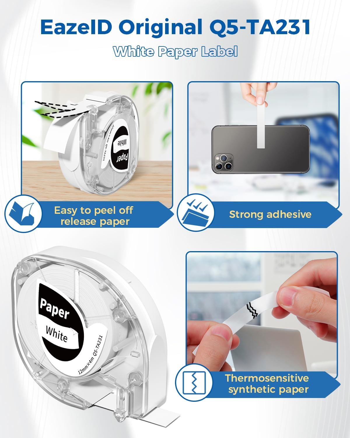 P12 Label Tape Refills Replacement for DYMO Letratag Refills for 91330 10697 White Paper 12mm 1/2" X 13 Compatible with DYMO Letra tag Labeler LT-100H 200B LT-100T QX50, Black on White, EazeID 6-Pack - Image 5