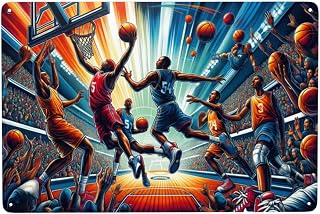 High-Flyer Basketball Tin Sign Art,Home Decor Wall Art decor for Sports Enthusiasts,Man Cave,Bar,Indoor & Outdoor Vibrant Retro Poster,Metal Wall Pediment,Antique styles Decorative Signage 5.5x8inch