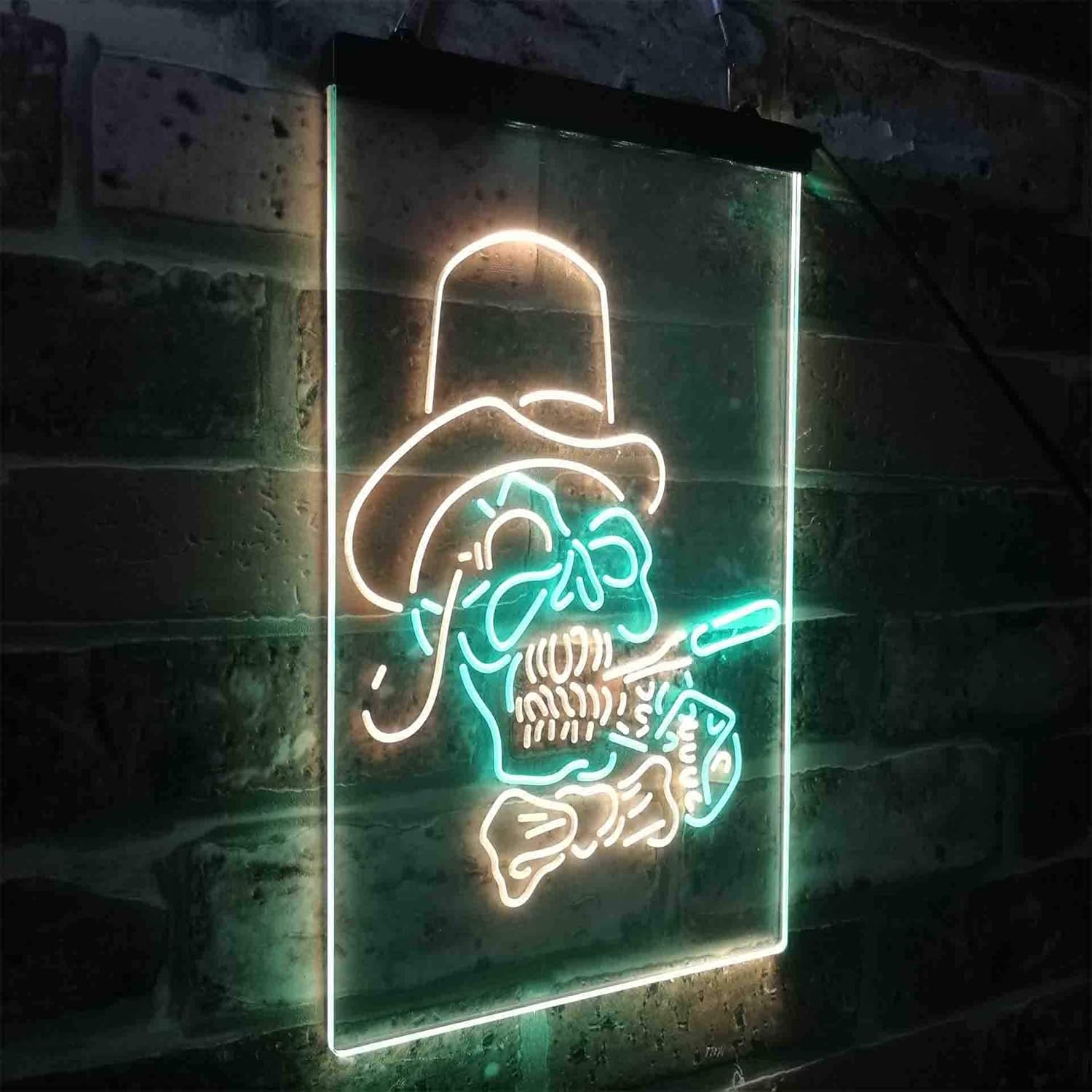 ADVPRO Hat Grim Reaper Skull Skeleton Tattoo Dual Color LED Neon Sign Green & Yellow 8 x 12 Inches st6s23-i3918-gy