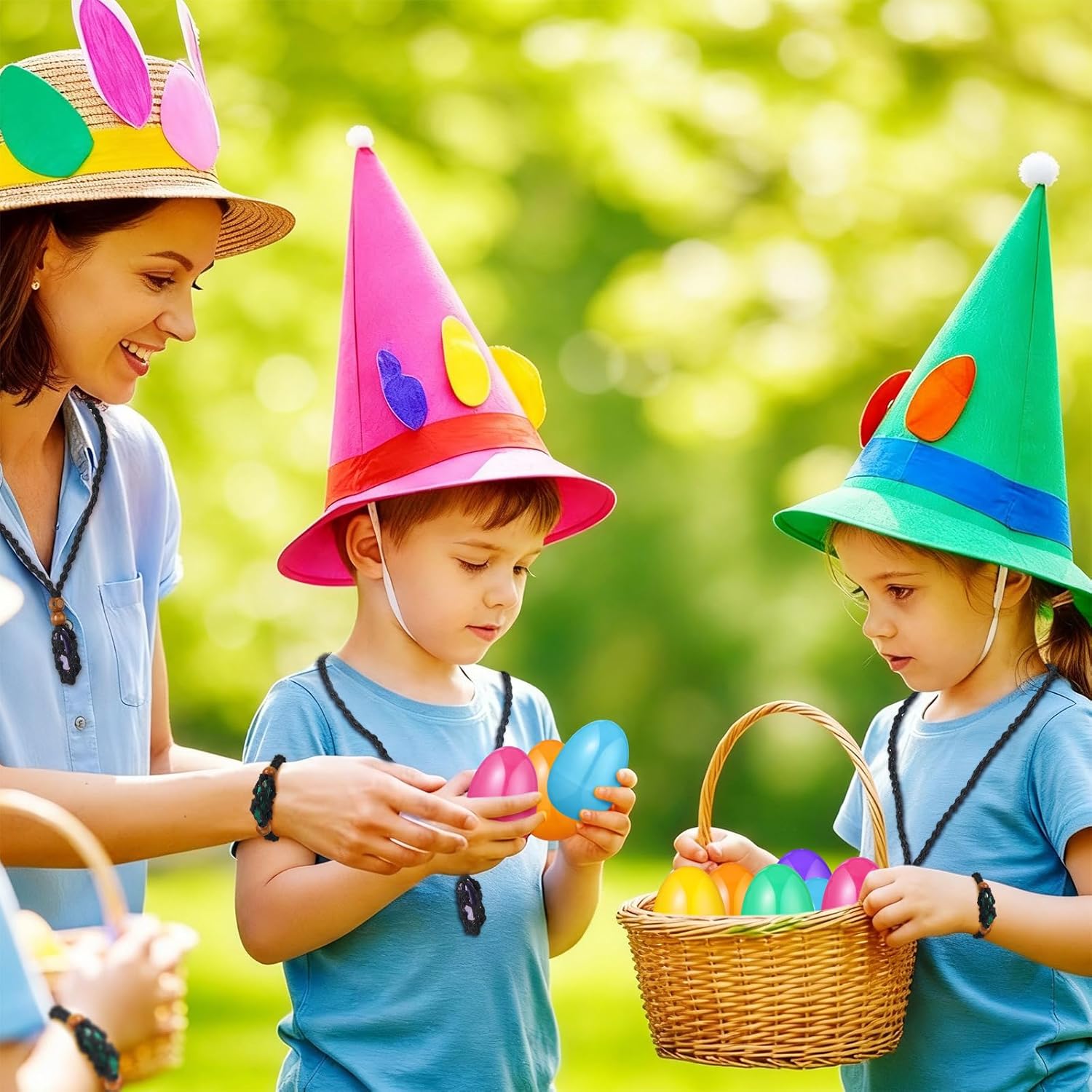 Kenning 24 Sets Prefilled Easter Eggs Fillers with Natural Crystals Stones Mesh Necklace Bracelet Rope for Easter Basket Stuffers Egg Hunt Gifts Classroom Rewards Party Favors